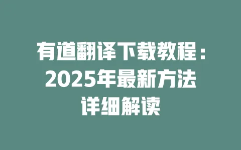 有道翻译下载教程：2025年最新方法详细解读 一